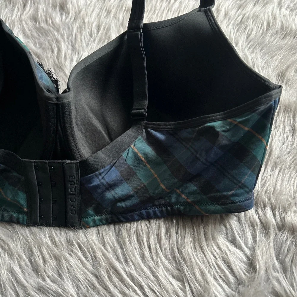 Cacique Smooth Balconette Bra Women Size 44DDD Green Black Floral Lace Underwire